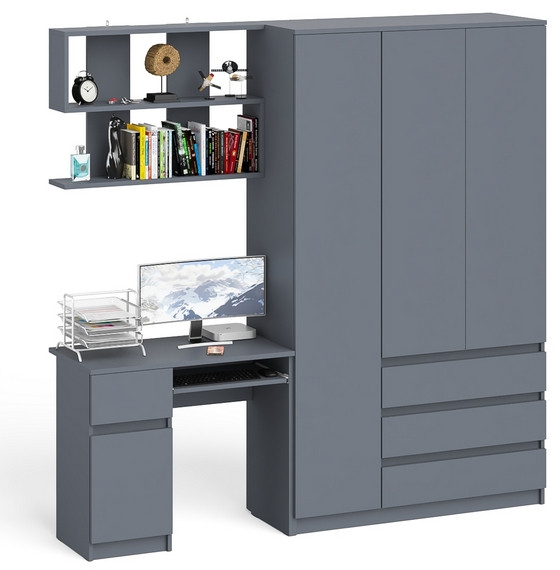 Мори Стол компьютерный МС-1 левый + Шкаф МШ1200.1 + Полка 900, цвет графит, ШхГхВ 210,4х50,4х209,6 см., НЕ универсальная сборка