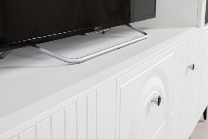 Валенсия Гостиная № 061, цвет ЛДСП белый шагрень/МДФ белый шагрень, ШхГхВ 272,2х38,3х225,2 см., ниша для ТВ 133х38х117 см., универсальная сборка