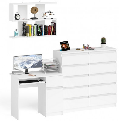 Мори компьютерный стол МС-1 правый + Комод МК1200.10 + Полка 900, белый