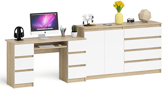 Мори компьютерный стол МС-2 + Комод МК1600.1, дуб сонома/белый