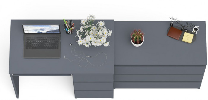 Мори Стол компьютерный МС-6 правый + Комод МК800.1, цвет графит, ШхГхВ 170,4х50х76,6 см., выдвижные ящики справа, НЕ универсальная сборка