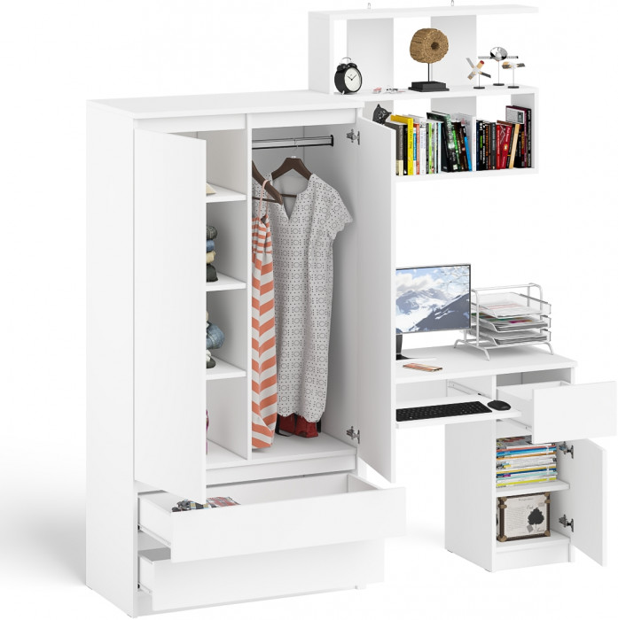 Мори компьютерный стол МС-1 правый + Шкаф МШ900.1 + Полка 900, белый