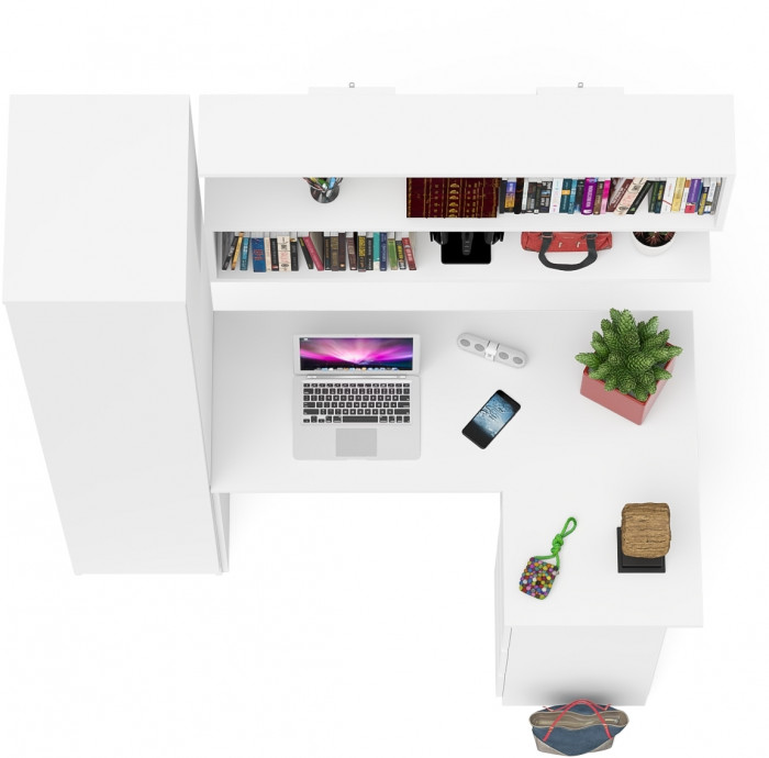 Мори компьютерный стол МС-16 правый + Пенал МШ400.1 + Полка 1200, белый
