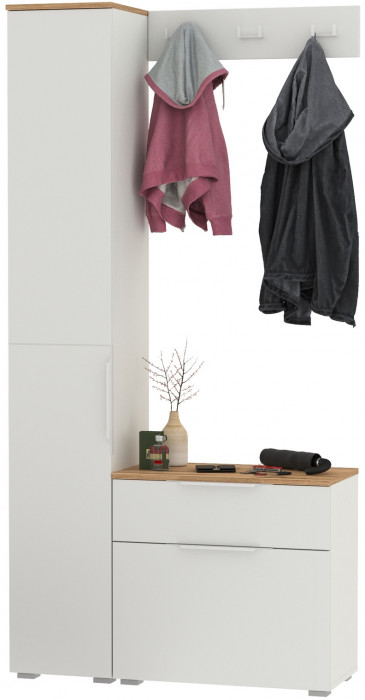 Октава Прихожая 15, белый шагрень/дуб крафт золотой/фасады МДФ белый шагрень