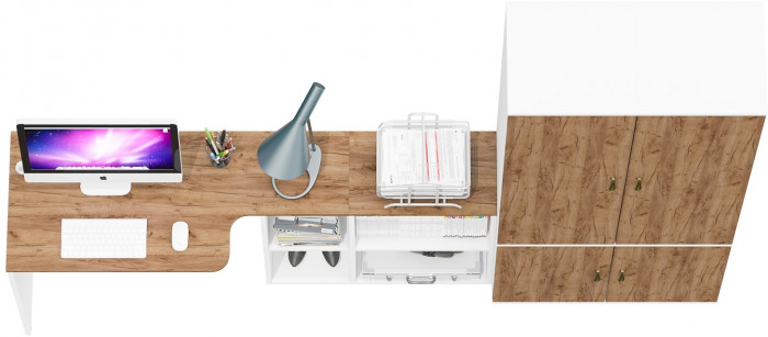 Лидер-8 Стол + Пенал МД 22Б + Пенал МД 22Б, цвет белый шагрень/крафт золото, ШхГхВ 245х50/37,5х75/190 или 115х160/50х75/190 см., НЕ ун. сборка