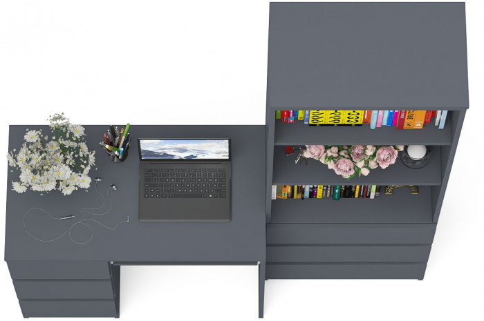 Мори Стол компьютерный МС-6 левый + Стеллаж МСТ600.3, цвет графит, ШхГхВ 150,4х50х179,6 см., выдвижные ящики слева, НЕ универсальная сборка