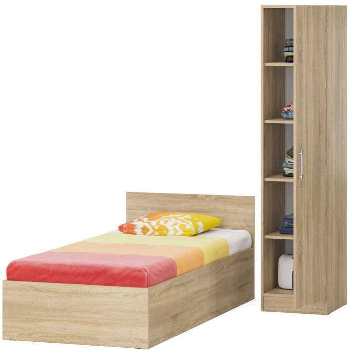 Кровать 0900 + Пенал Стандарт, дуб сонома