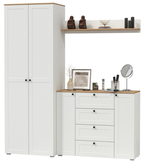 Остин Прихожая 62, цвет белый шагрень/дуб крафт золотой, ШхГхВ 200х54,3х229,6 см., универсальная сборка