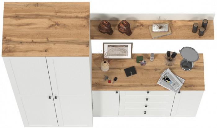 Остин Прихожая 62, цвет белый шагрень/дуб крафт золотой, ШхГхВ 200х54,3х229,6 см., универсальная сборка