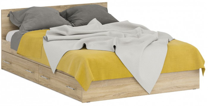 Кровать с ящиками 1400 + Пенал Стандарт, цвет дуб сонома, ШхГхВ 143,5х203,5х70 + 45х52х200 см., сп.м. 1400х2000 мм., без матраса, основание есть