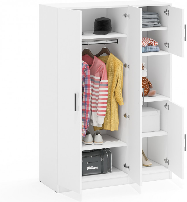 Шкаф С-МД-СК9Ш+Пенал С-МД-СК9П, цвет белый шагрень, ШхГхВ 113х45х160 см., универсальная сборка