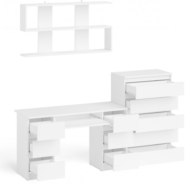 Мори компьютерный стол МС-2 + Комод МК700.5 + Полка 1200, белый