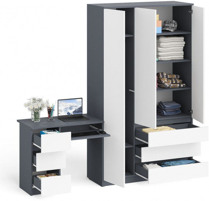 Мори компьютерный стол МС-6 левый + Шкаф МШ1200.1, графит/белый