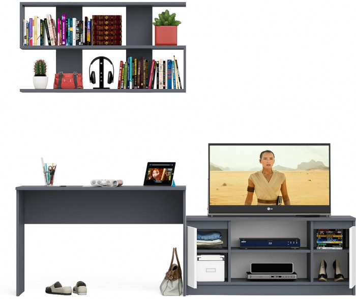 Мори Стол письменный МСП1200.1 + Тумба МТВ1200.1 + Полка 1200, цвет графит/белый, ШхГхВ 240,8х50х209,6 см., универсальная сборка