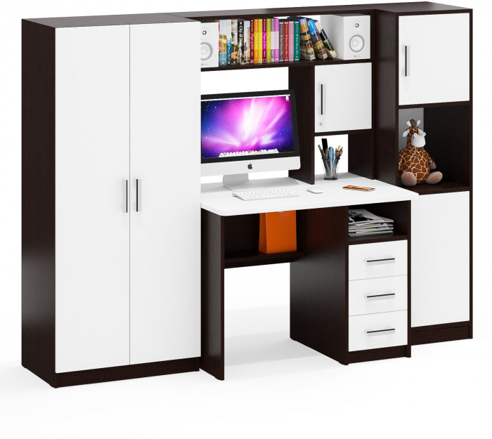 компьютерный стол С-МД-СК9+Пенал С-МД-СК9П+Шкаф С-МД-СК9Ш, венге/белый шагрень