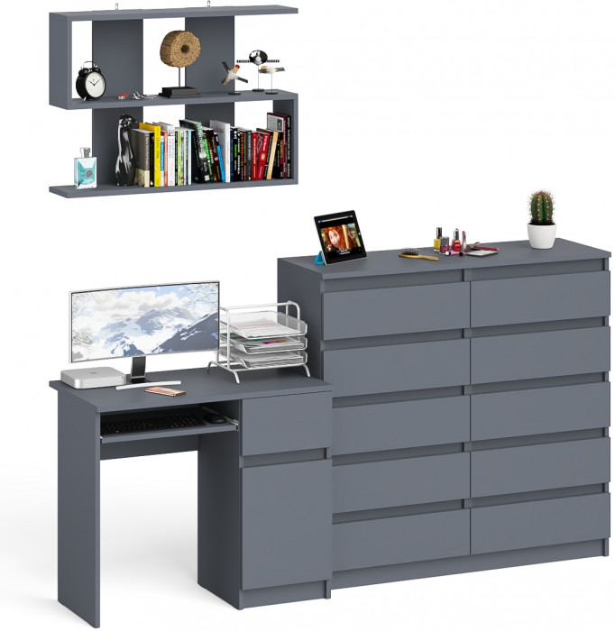 Мори компьютерный стол МС-1 правый + Комод МК1200.10 + Полка 900, графит