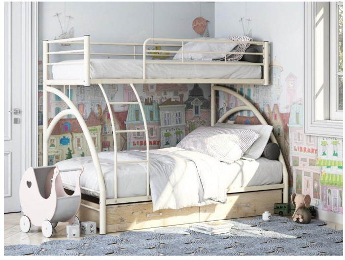 Двухъярусная кровать Виньола-2ЯЯ (с укороченной лестницей) (Слоновая кость)