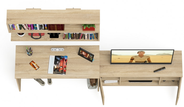 Мори Стол письменный МСП1200.1 + Тумба МТВ1200.1 + Полка 1200, цвет дуб сонома, ШхГхВ 240,8х50х209,6 см., универсальная сборка