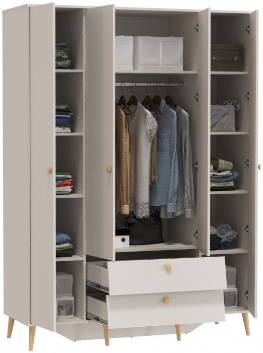 Афина Спальня 4-75930М1к.с. Шкаф 4-х дверный с двумя ящиками, кашемир серый