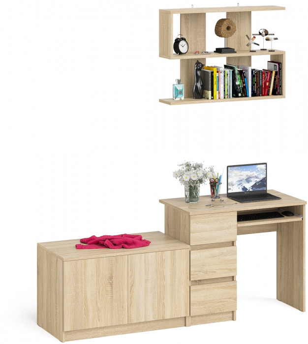 Мори Стол компьютерный МС-6 левый + Тумба МА900.1 + Полка 900, цвет дуб сонома, ШхГхВ 180,4х50,4х209,6 см., НЕ универсальная сборка