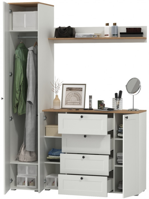 Остин Прихожая 63, цвет белый шагрень/дуб крафт золотой, ШхГхВ 160х54,3х229,6 см., универсальная сборка