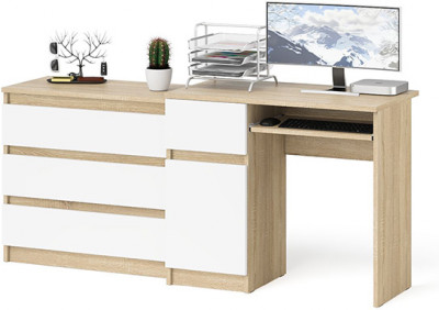 Мори компьютерный стол МС-1 левый + Комод МК800.1, дуб сонома/белый