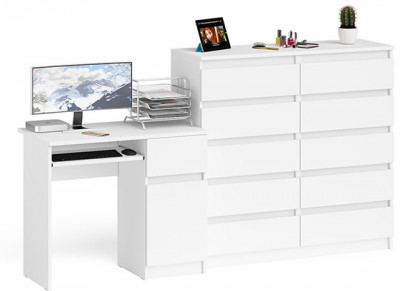 Мори компьютерный стол МС-1 правый + Комод МК1200.10, белый