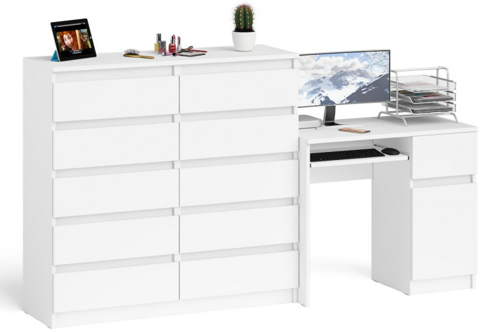 Мори компьютерный стол МС-1 правый + Комод МК1200.10, белый