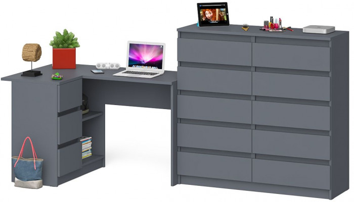 Мори компьютерный стол МС-16 левый + Комод МК1200.10, графит