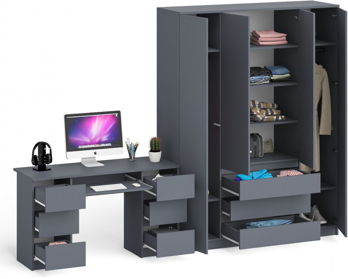 Мори компьютерный стол МС-2 + Шкаф МШ1600.1, графит