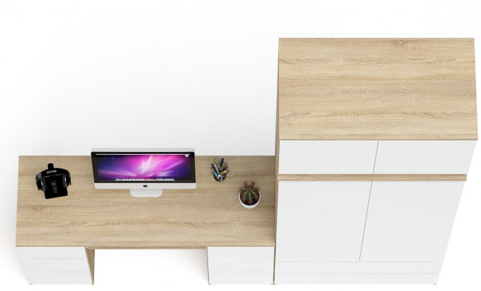 Мори Стол компьютерный МС-2 + Шкаф МШ900.1 + Антресоль МА900.1, цвет дуб сонома/белый, ШхГхВ 225,8х50,4х234,2 см., универсальная сборка