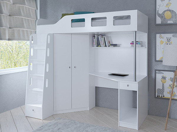 Кровать чердак Астра 7 Белый/Белый