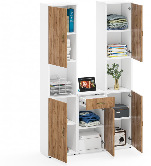 Лидер-8 Пенал + Пенал + Тумба МД 3.15, белый шагрень/крафт золото