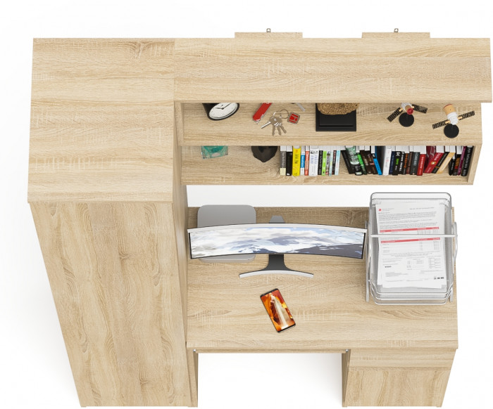 Мори компьютерный стол МС-1 правый + Пенал МШ400.1 + Полка 900, дуб сонома