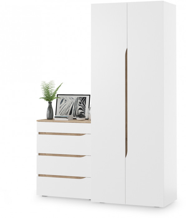 Муссон 13.198 Шкаф двухстворчатый + 13.97 Комод, белый/дуб эндгрейн элегантный