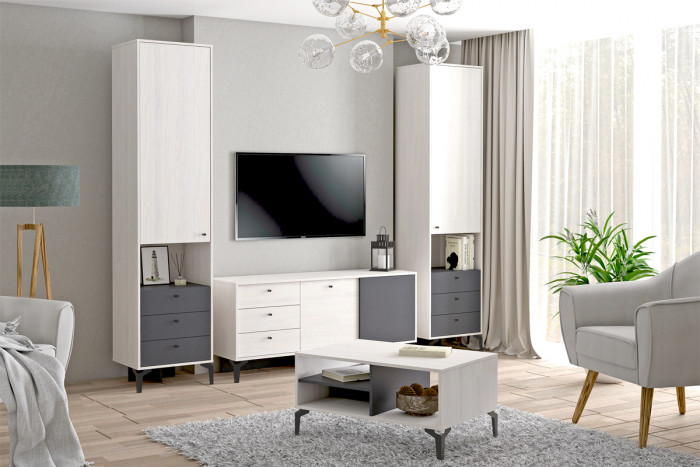 Модульная Гостиная Лион, набор 10, Ясень анкор светлый/Графит