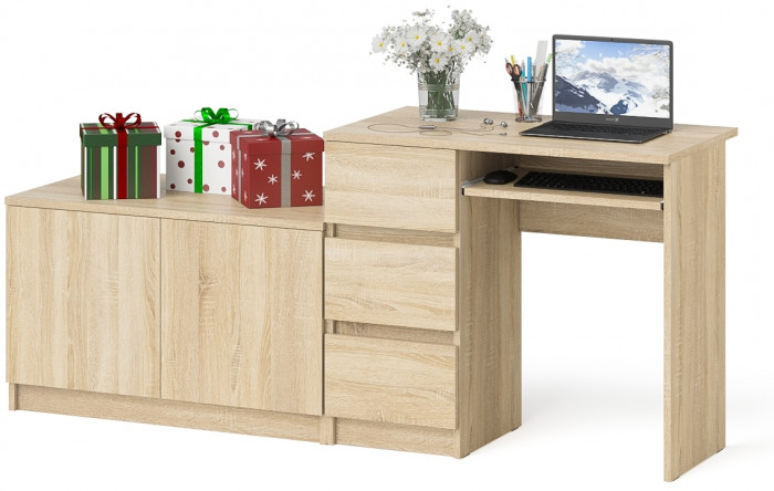 Мори Стол компьютерный МС-6 левый + Тумба МА900.1, цвет дуб сонома, ШхГхВ 180,4х50,4х76,6 см., выдвижные ящики слева, НЕ универсальная сборка