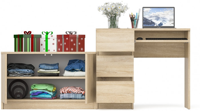 Мори Стол компьютерный МС-6 левый + Тумба МА900.1, цвет дуб сонома, ШхГхВ 180,4х50,4х76,6 см., выдвижные ящики слева, НЕ универсальная сборка