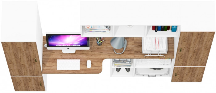 Лидер-8 Пенал МД 23Б + Стол + Полка + Пенал 22Б, белый шагрень/крафт золото