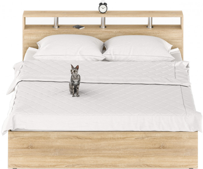 Камелия Кровать 1800, цвет дуб сонома, ШхГхВ 183,5х217х78,2 см., сп.м. 1800х2000 мм., без матраса, основание есть