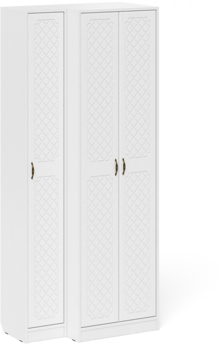 Прихожая П-6 Шкаф + Пенал, цвет белая шагрень/фасады МДФ белое дерево фрезеровка ромб, ШхГхВ 90х50х210 см., универсальная сборка