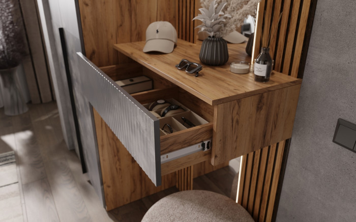 Тумба с зеркалом и шкафом 2-х ств Марвэл, Крафт золотой/Мальта грей