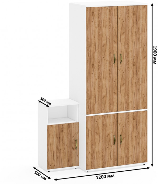 Лидер-8 Шкаф МД 19Б + Тумба МД 3.19, цвет белый шагрень/крафт золото, ШхГхВ 120х50х190 см., универсальная сборка