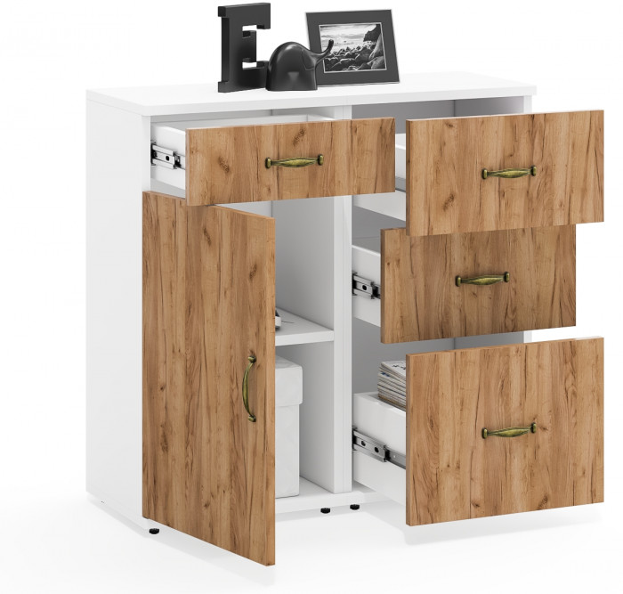 Лидер-8 Тумба МД 3.15 + Тумба МД 3.16, белый шагрень/крафт золото