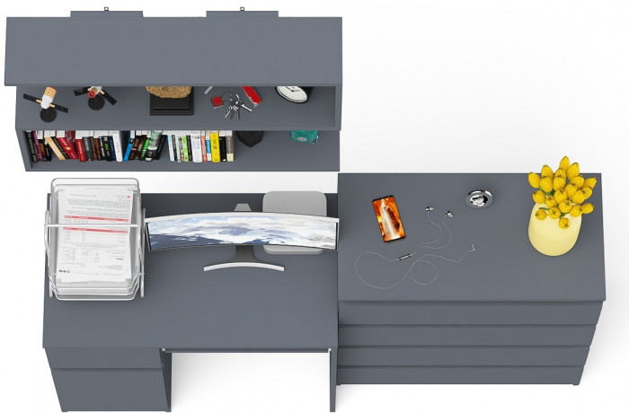 Мори компьютерный стол МС-1 левый + Комод МК800.4 + Полка 900, графит