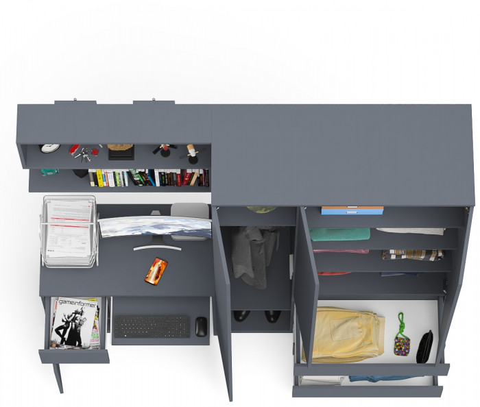 Мори Стол компьютерный МС-1 левый + Шкаф МШ1200.1 + Полка 900, цвет графит, ШхГхВ 210,4х50,4х209,6 см., НЕ универсальная сборка