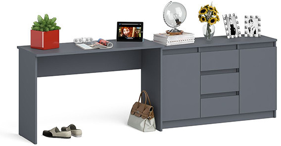 Мори Стол письменный МСП1200.1 + Комод МК1200.3, цвет графит, ШхГхВ 240,8х50х76,6 см., универсальная сборка