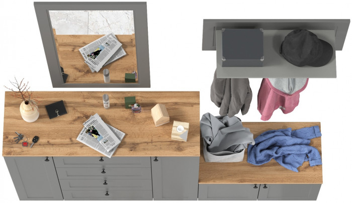 Остин Прихожая 50, цвет серый графит/дуб крафт золотой, ШхГхВ 200х54,3х210 см., универсальная сборка