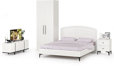 Валенсия Спальня № 35, ЛДСП белый шагрень/чёрный/МДФ белый шагрень