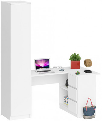 Мори компьютерный стол МС-16 правый + Пенал МШ400.1, белый